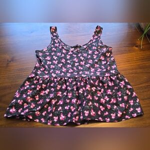 Floral Pink and Black Kids Tank Top